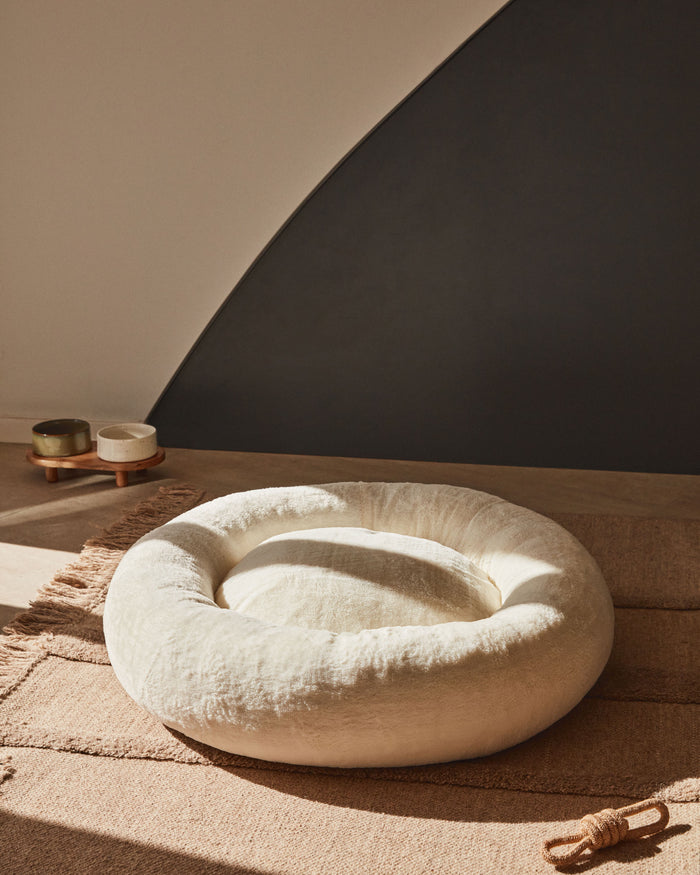 Kave Home - Woopy groot rond wit bont dierenbed Ø 90 cm