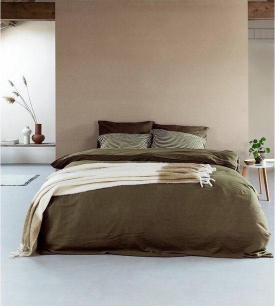 Halflinnen - Donker groen - Maat: 1-persoons (140 x 200|220 cm)