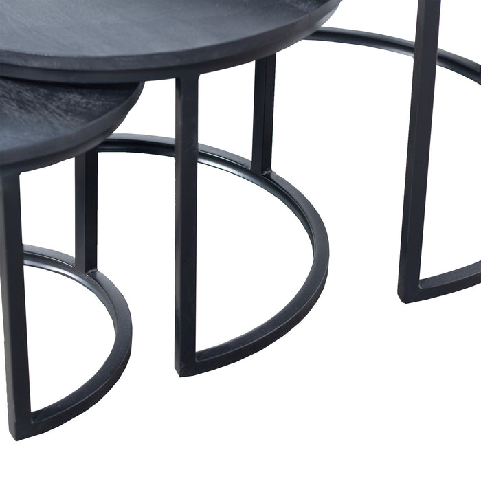 Giga Meubel - Salontafel Set van 3 Zwart - Rond Mangohout - Tafel Tres