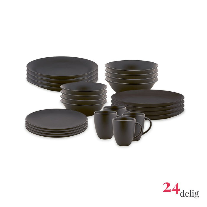vtwonen Serviesset - Mat Zwart - Porselein - 24-delig