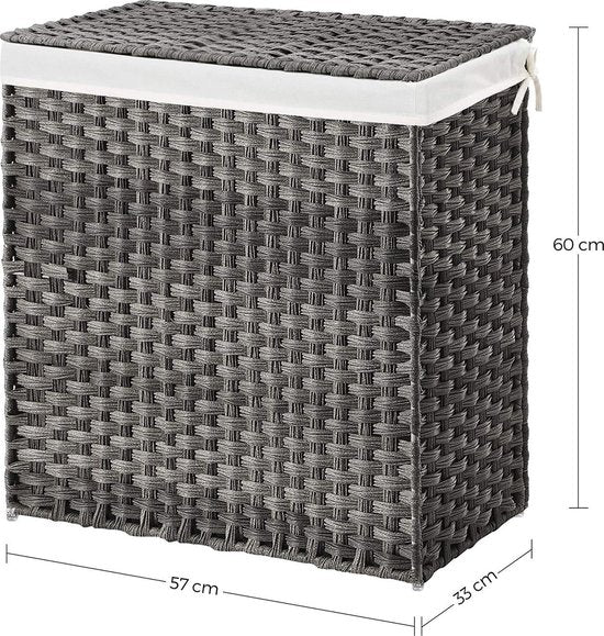 Parya Home - Wasmand - Gevlochten - 2 Vakken - Grijs