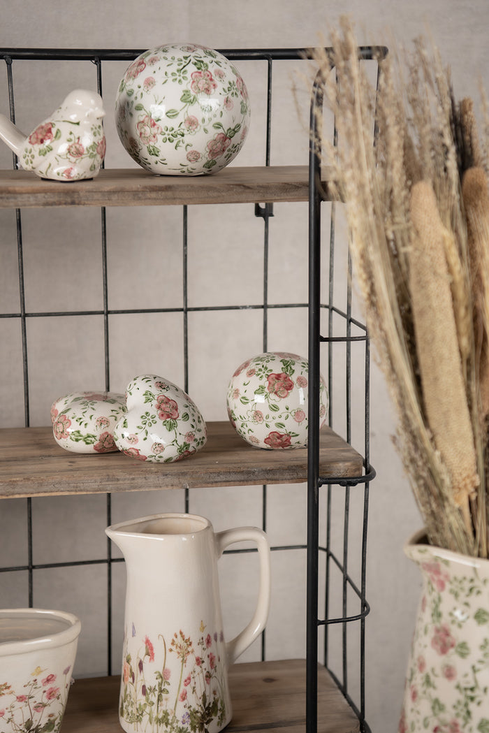 Clayre & Eef Beeld Vogel 10x6x7 cm Roze Beige Keramiek Bloemen