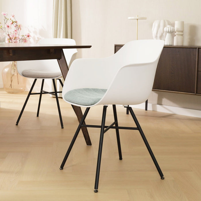 Nolon Noa-Liz Eetkamerstoel Wit - Zacht Groen Kussen - Zwarte Poten