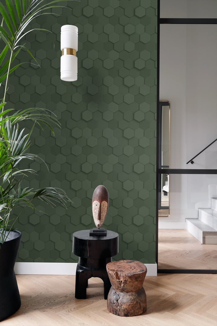 Origin Wallcoverings eco-texture vliesbehang 3d hexagon motief donkerg