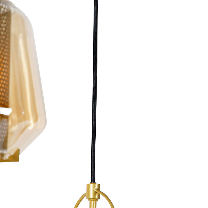 QAZQA Art deco hanglamp goud met amber glas 6-lichts - Kevin