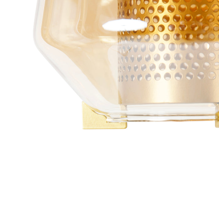 QAZQA Art deco hanglamp goud met amber glas 6-lichts - Kevin