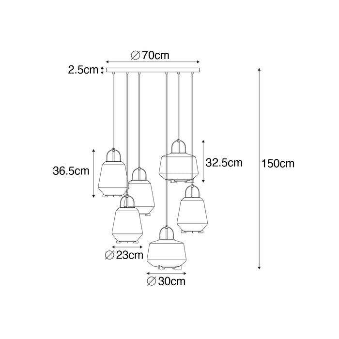 QAZQA Art deco hanglamp goud met amber glas 6-lichts - Kevin