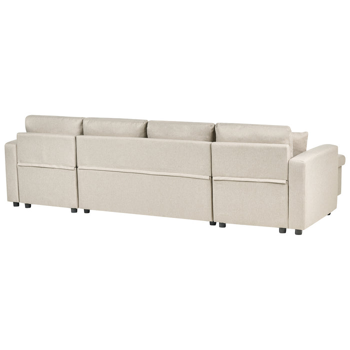 Beliani-SOMMEN-Hoekslaapbank-Beige-Symmetrisch-287 cm-Polyester
