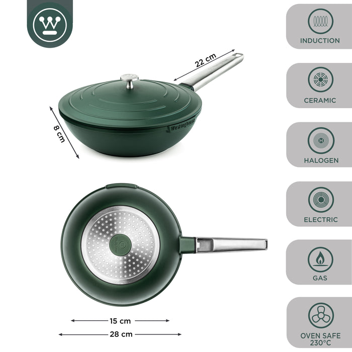 Westinghouse Pannenset - Wokpan 28cm + Grillpan 28cm - Groen