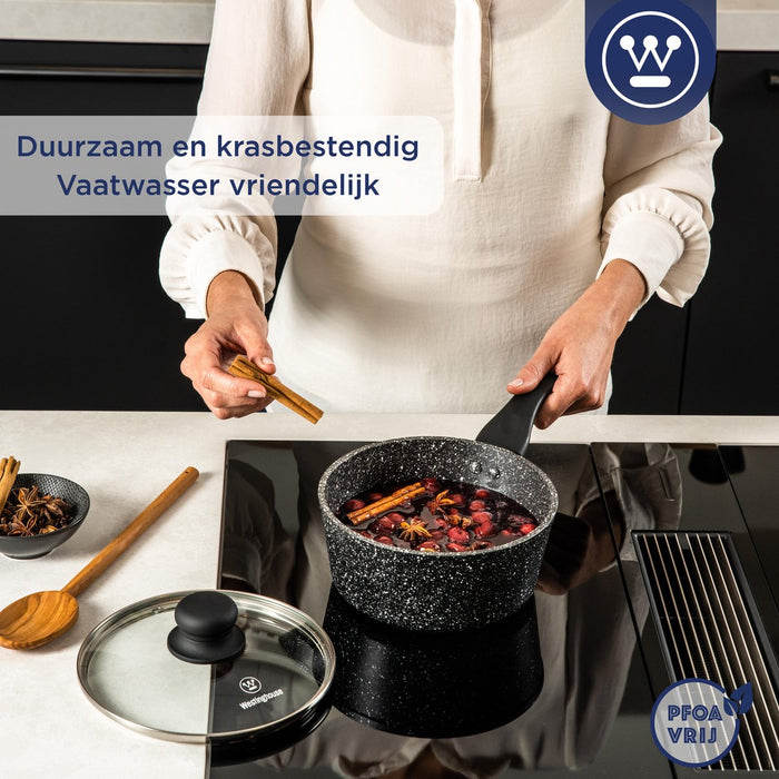 Westinghouse Pannenset - Zwart Marmer Braadpan 28cm + Steelpan 20cm