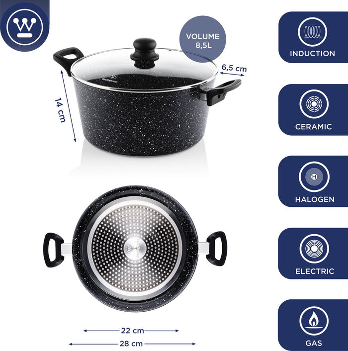 Westinghouse Pannenset - Zwart Marmer Braadpan 28cm + Steelpan 20cm