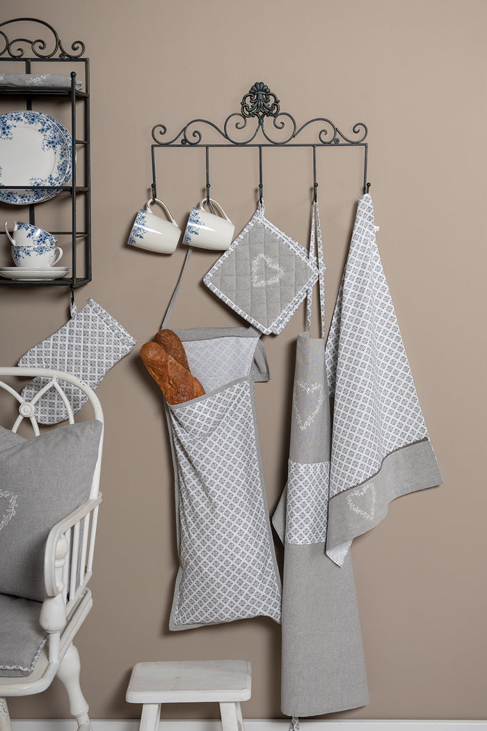 Clayre & Eef Pannenlap  20x20 cm Grijs Wit Katoen Vierkant Harten