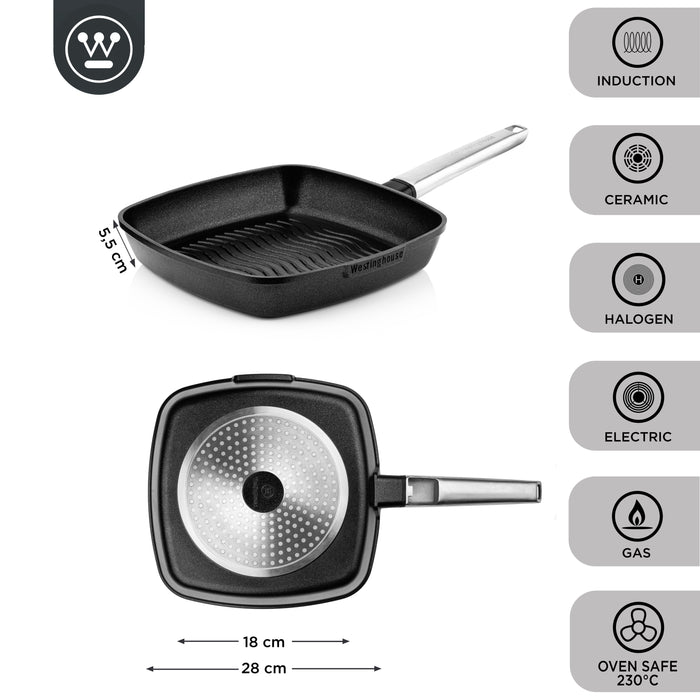 Westinghouse Pannenset - Wokpan 28cm + Grillpan 28cm - Zwart