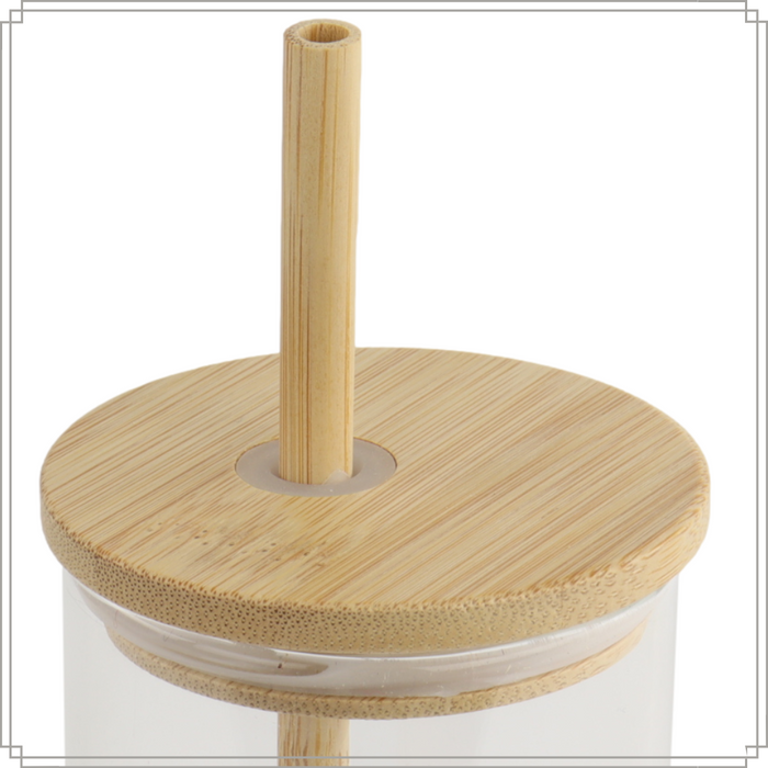 OTIX Drinkglazen met Bamboo Deksel met Rietje 2 Stuks 400 ml Waterg...