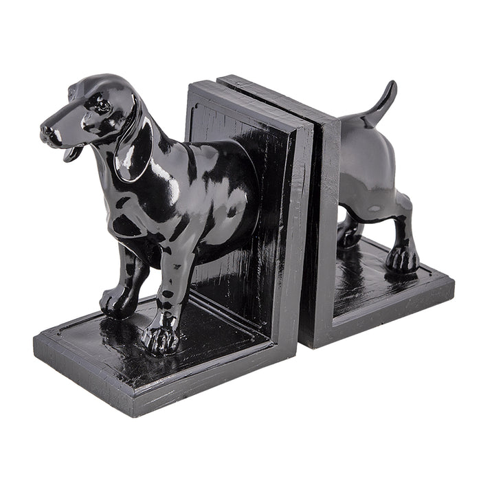 Clayre & Eef Boekensteunen Set van 2 Hond 25x9x15 cm Zwart Polyresin