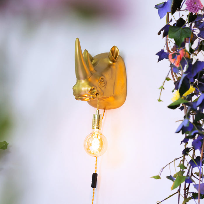 Bold Monkey Mind Your Own Rhino wandlamp goud