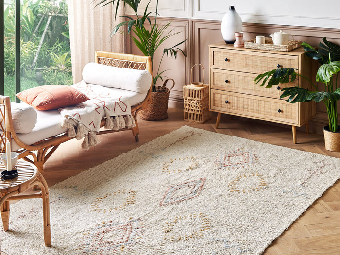 Beliani-BETTIAH-Laagpolig vloerkleed-Beige-160 x 230 cm-Katoen