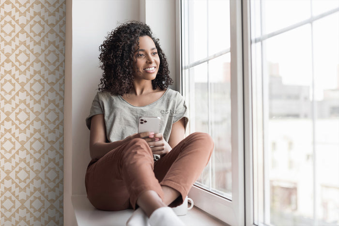 ESTAhome behang Marrakech aztec tapijt beige - 53 cm x 10,05 m - 13955