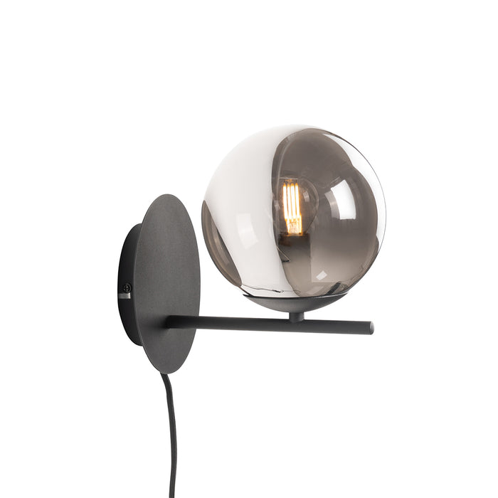 QAZQA Art Deco wandlamp zwart en smoke glas - Flore