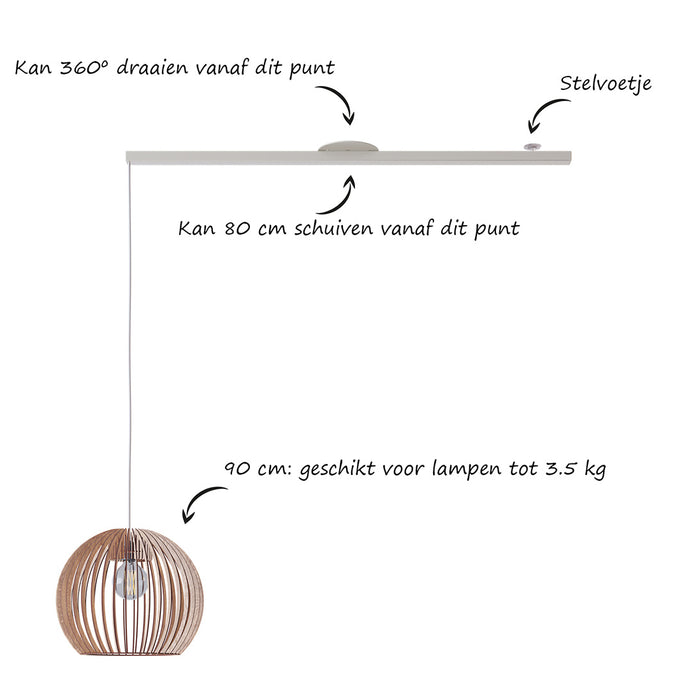 Lightswing® - Single Ophangsysteem voor één Hanglamp - Mat wit 90cm