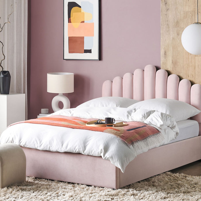 Beliani-VINCENNES-Bed met opbergruimte-Pastelroze-160 x 200 cm-Fluweel