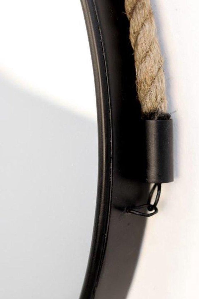 Ronde wandspiegel met touw - 38 cm - zwart|naturel