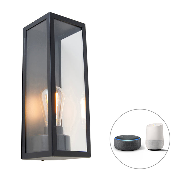 QAZQA Smart buiten wandlamp zwart met glas incl. Wifi ST64 -