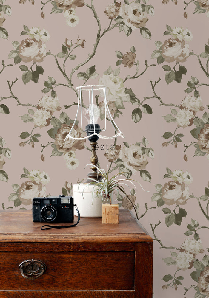 ESTAhome behang vintage bloemen oudroze - 0.53 x 10.05 m - 139407