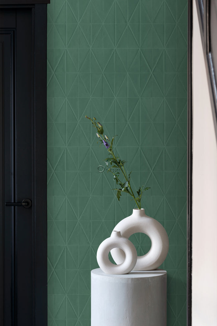 Origin Wallcoverings eco-texture vliesbehang origami motief donkergroe