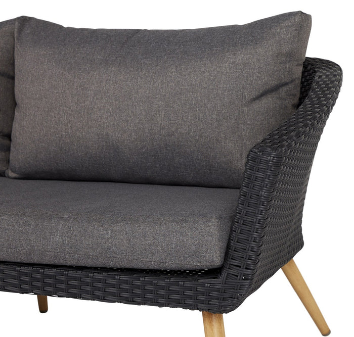 Lisomme Fien rotan tuinbank zwart - Met zitkussens