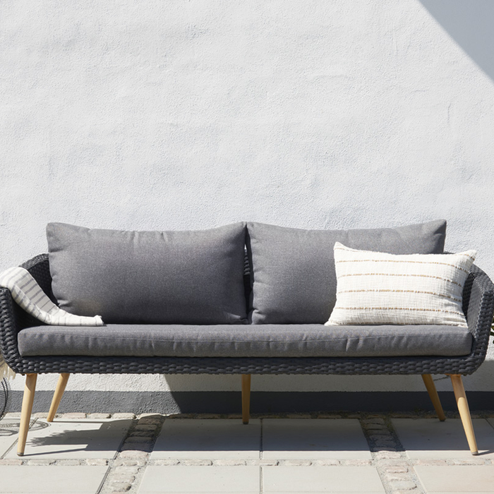 Lisomme Fien rotan tuinbank zwart - Met zitkussens