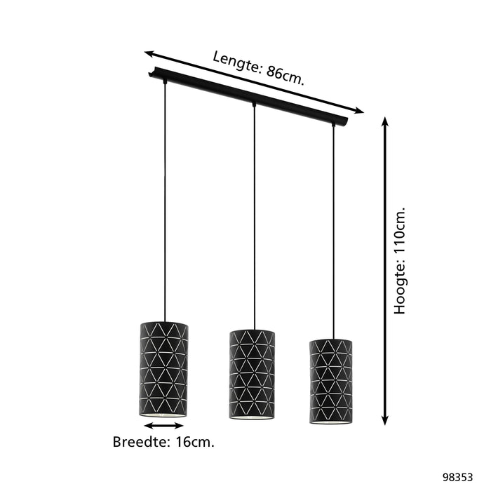 EGLO Ramon Hanglamp - 3 lichts - E27 - Zwart