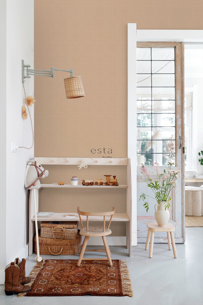 ESTAhome behang linnenstructuur licht terracotta - 0,53 x 10,05 m - 13