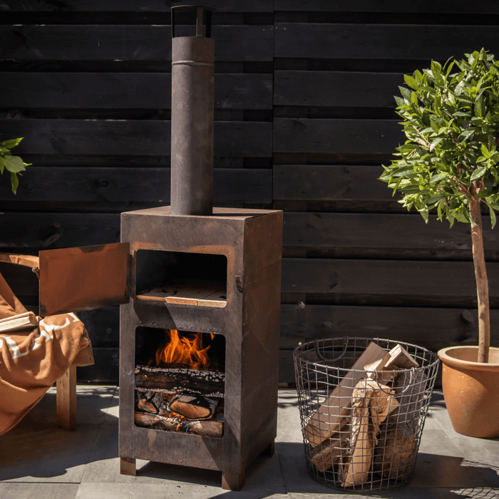 Esschert Design Terraskachel met pizzaoven roestkleurig