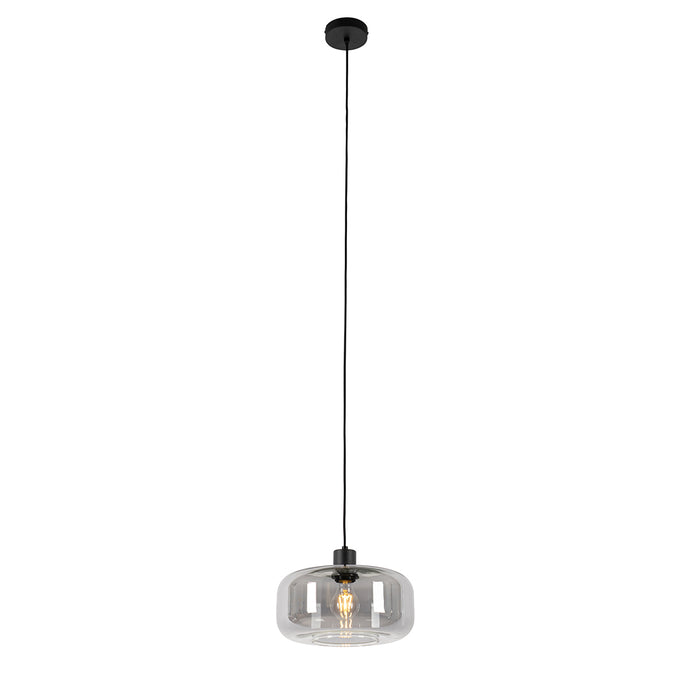 QAZQA Art deco hanglamp zwart met smoke glas - Bizle