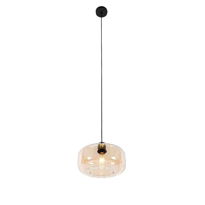 QAZQA Art Deco hanglamp zwart met amber glas - Bizle