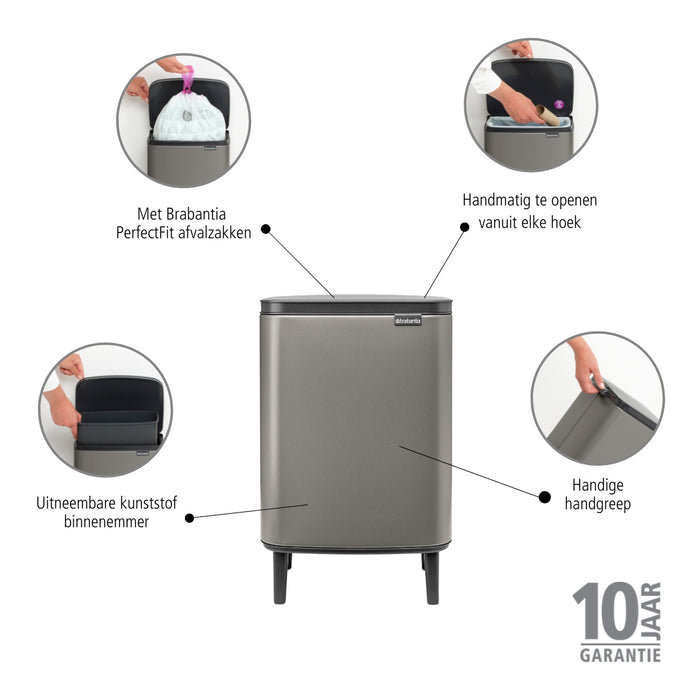 Brabantia Bo Hi Afvalemmer 12 L - Platinum