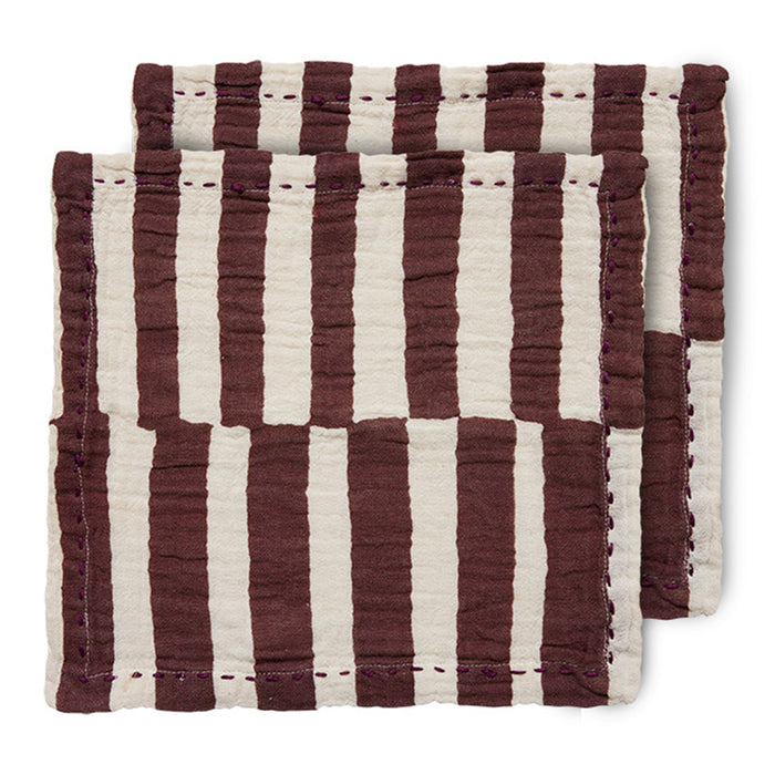 HKliving Striped Burgundy Servetten - Set van 2
