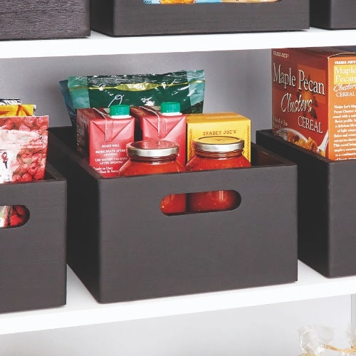 Opbergbox met Handgrepen, 25.5 x 38 x 15 cm, Paulownia Hout, Zwart - i