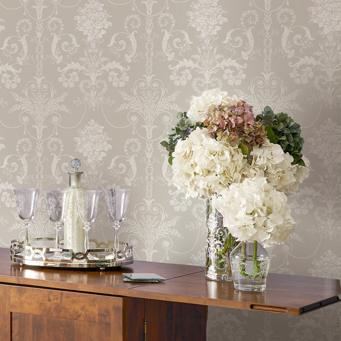 Laura Ashley - Vliesbehang - Josette White & Dove Grey - 10mx52cm