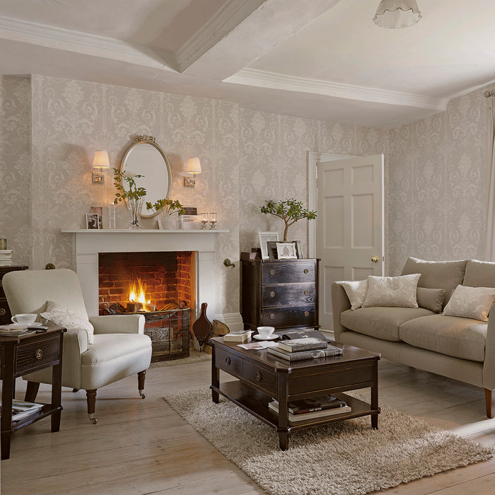 Laura Ashley - Vliesbehang - Josette White & Dove Grey - 10mx52cm