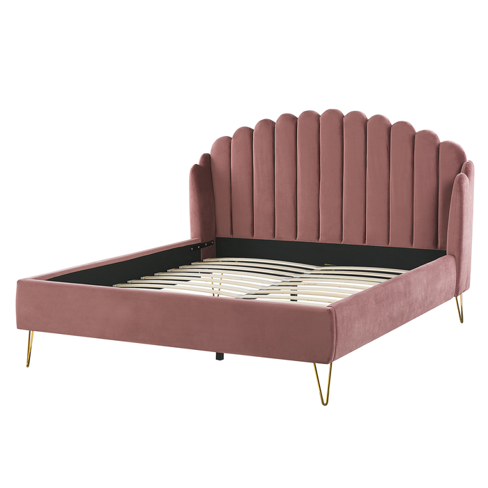 Beliani - AMBILLOU - Tweepersoonsbed - Roze - 160 x 200 cm - Fluweel