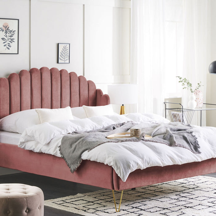 Beliani - AMBILLOU - Tweepersoonsbed - Roze - 160 x 200 cm - Fluweel