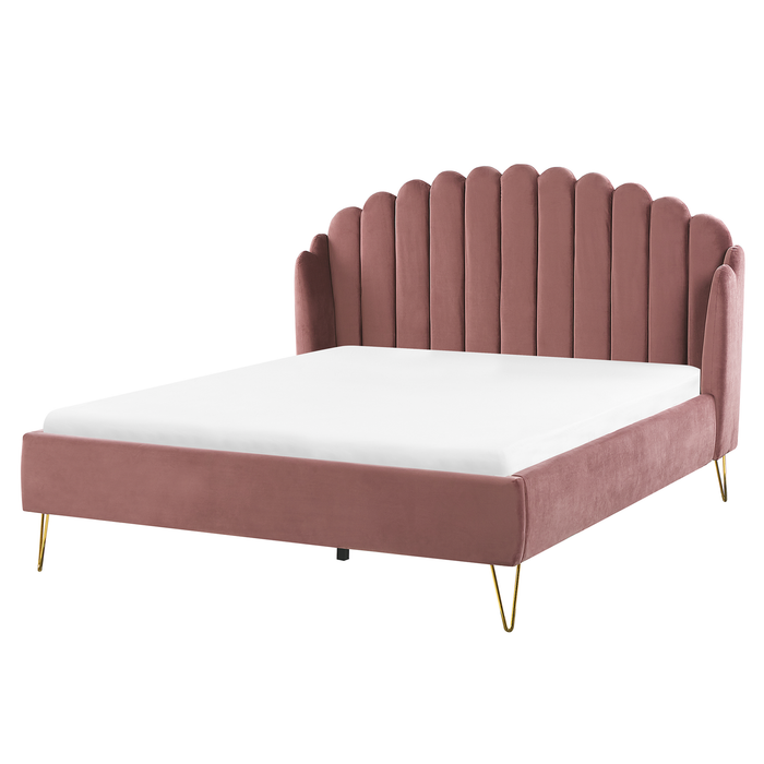 Beliani - AMBILLOU - Tweepersoonsbed - Roze - 160 x 200 cm - Fluweel