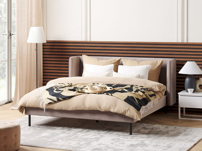 Beliani - ARETTE - Tweepersoonsbed - Taupe - 160 x 200 cm - Fluweel
