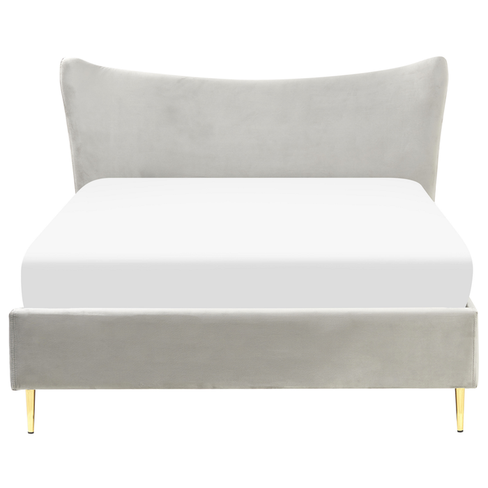 Beliani-CHALEIX -Tweepersoonsbed-Lichtgrijs-140 x 200 cm-Fluweel