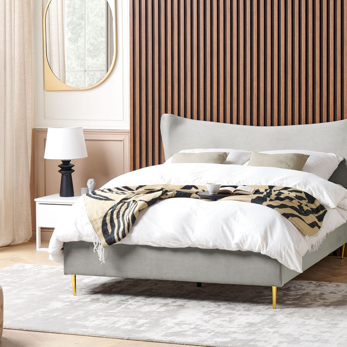 Beliani-CHALEIX -Tweepersoonsbed-Lichtgrijs-140 x 200 cm-Fluweel