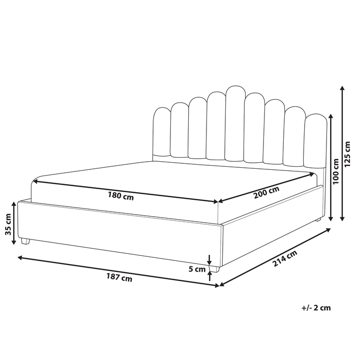 Beliani-VINCENNES -Tweepersoonsbed-Taupe-180 x 200 cm-Fluweel
