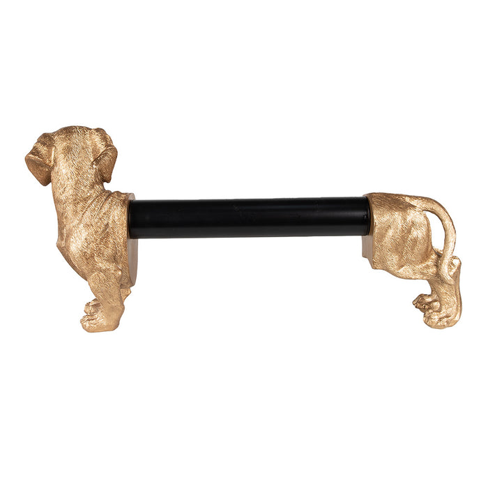 Clayre & Eef Keukenrolhouder Hond 46x15x23 cm Goudkleurig Zwart