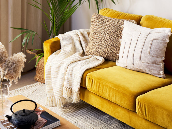 Beliani - MALU - Plaid - Lichtbeige - 125 x 150 cm - Katoen